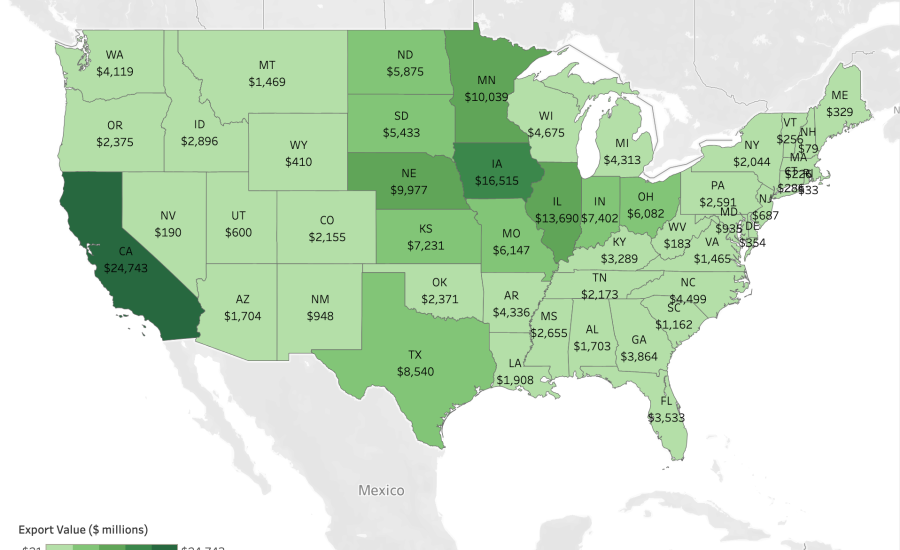 Tableau visualization showing exports by state