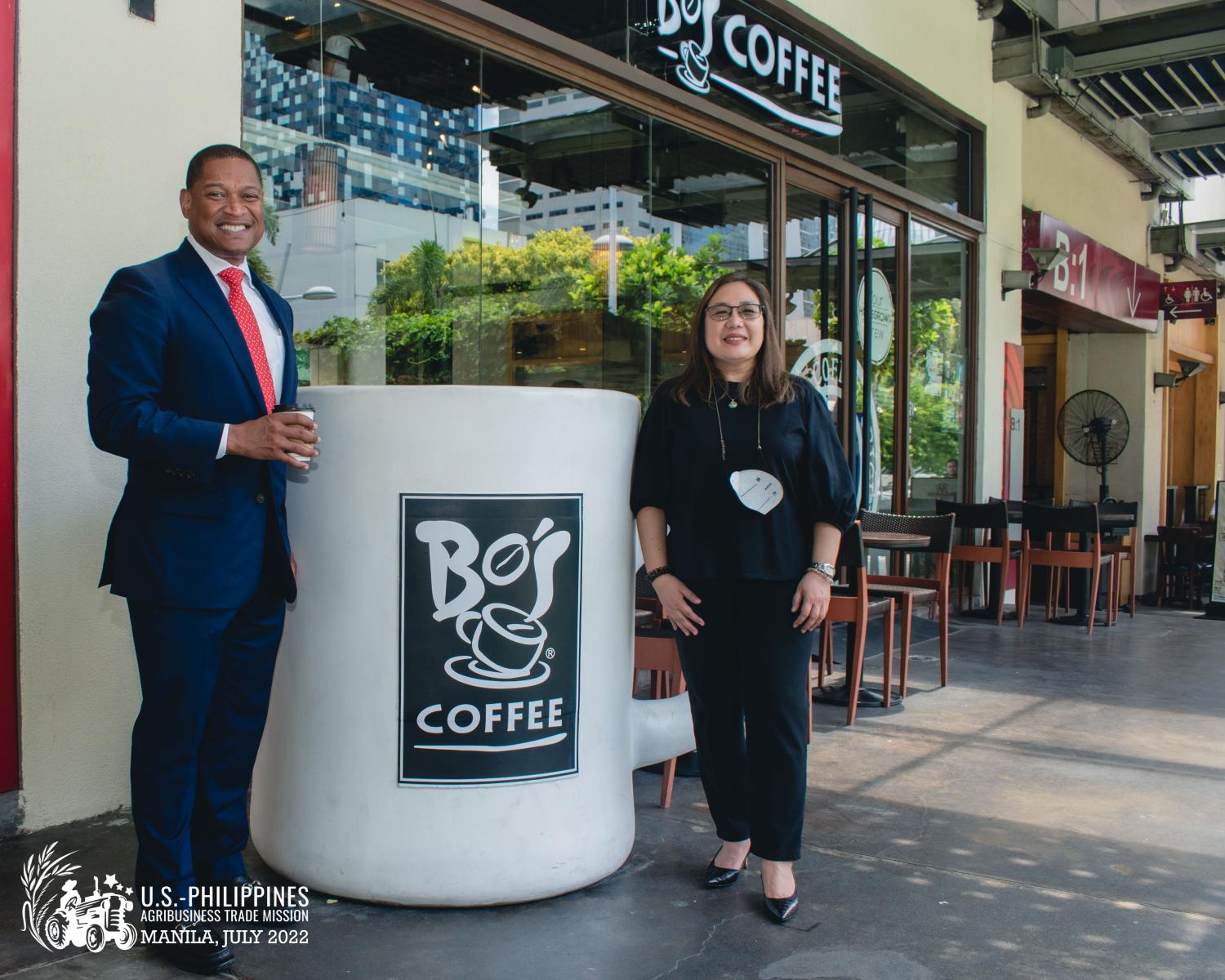 Administrator Whitley got to enjoy a cup of while discussing with Rachel Fellarme, the Chief Operating Officer of Bo’s Coffee, how the Food for Progress program has supported coffee growers that now supply Bo’s with high-quality beans.