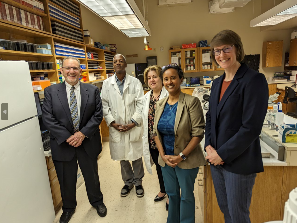 FAS Deputy Administrator Mark Slupek and Program Manager Chris Biles visit the Tuskegee University Center for Food Animal Health, Food Safety, & Food Defense lab to speak with the Center Director Dr. Woubit Abebe.