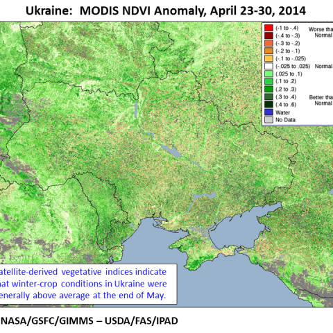 Map showing that overall conditions for 2014/15 winter crops are  better than last year and better than average