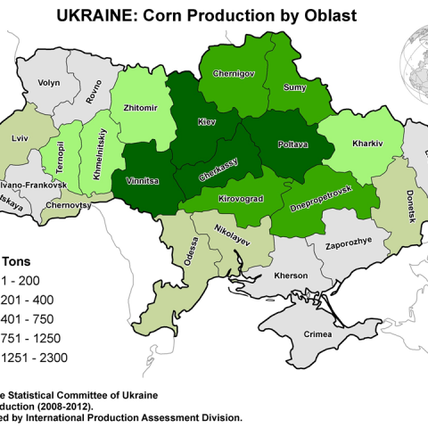 Map showing that corn  area will remain stable at 4.8 million hectares,