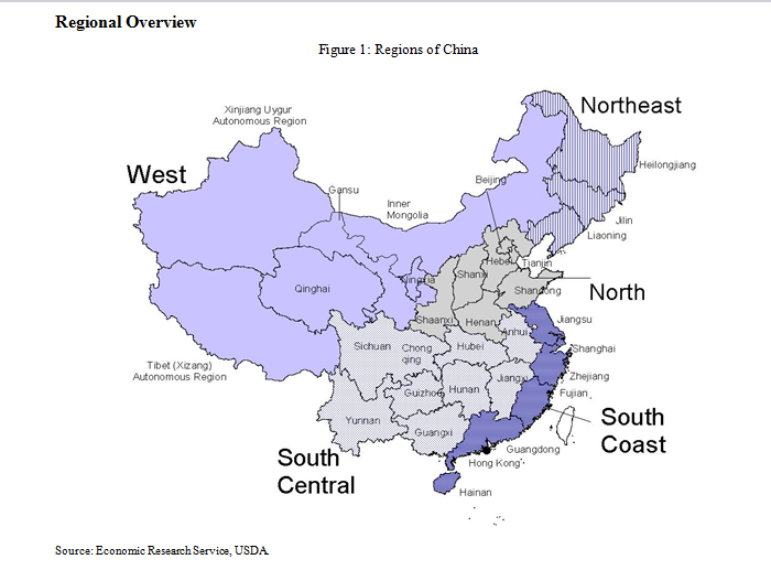 Map showing regions of China