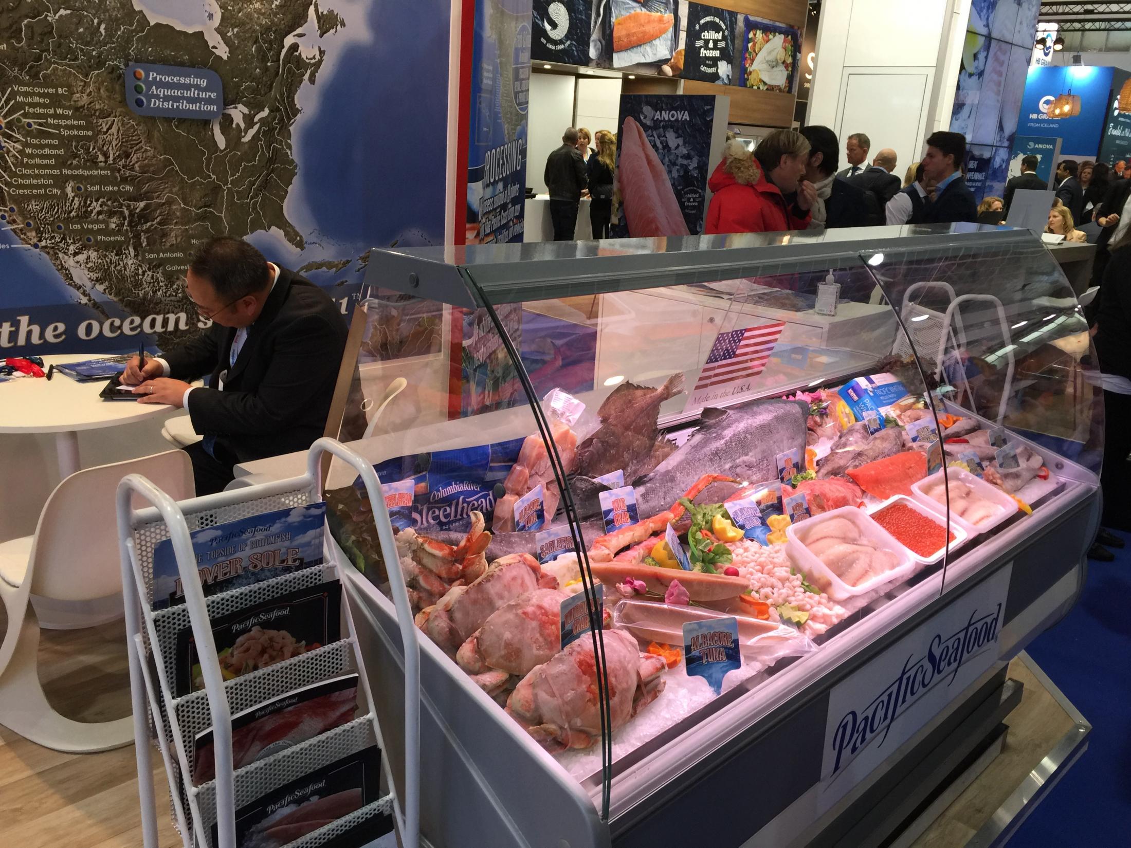 U.S. exhibitors at the Seafood Expo Global in Brussels, Belgium, showcase a great variety of U.S. seafood to attract buyers and reel in record-high sales. 