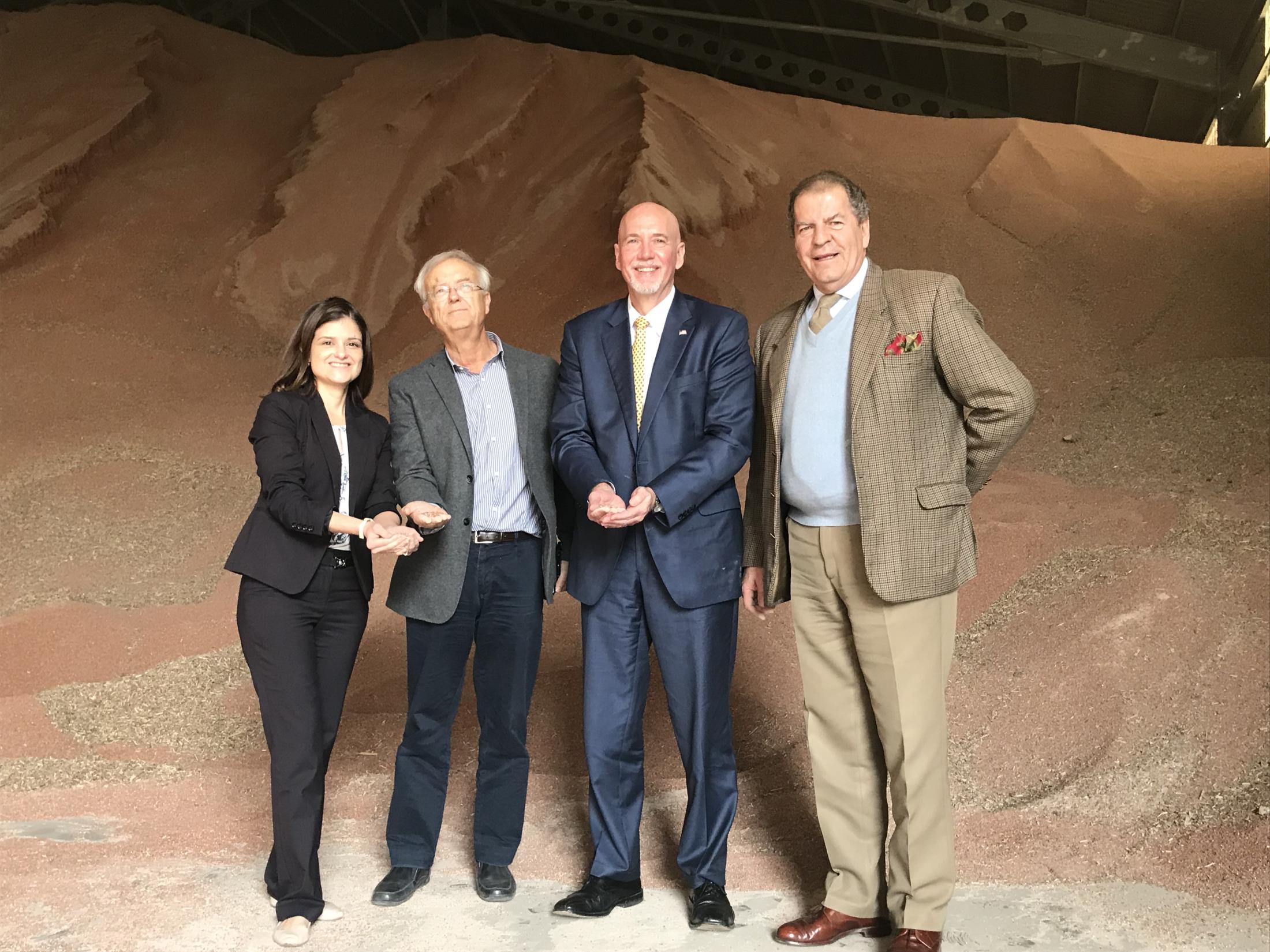 Visit Spain’s Port of Tarragona where 13,000 metric tons of U.S. sorghum were recently delivered are (L to R)  FAS Agriculture Attaché Jennifer Clever, Spanish Grain and Oilseeds Traders Association representative Diego Pazos, FAS Administrator Ken Isley,