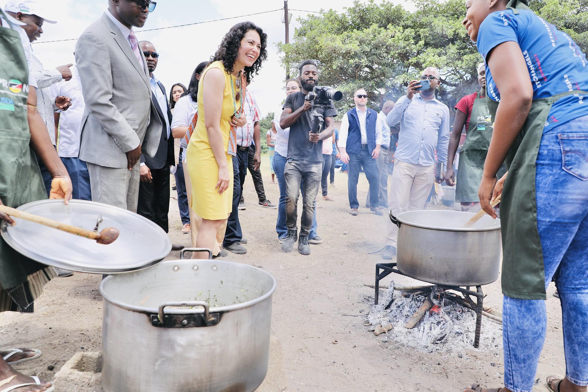 USDA Deputy Secretary Xochitl Torres Small visited Mungazine Primary School in Mozambique, a USDA-supported school and school garden through the McGovern-Dole International Food for Education and Child Nutrition Program.